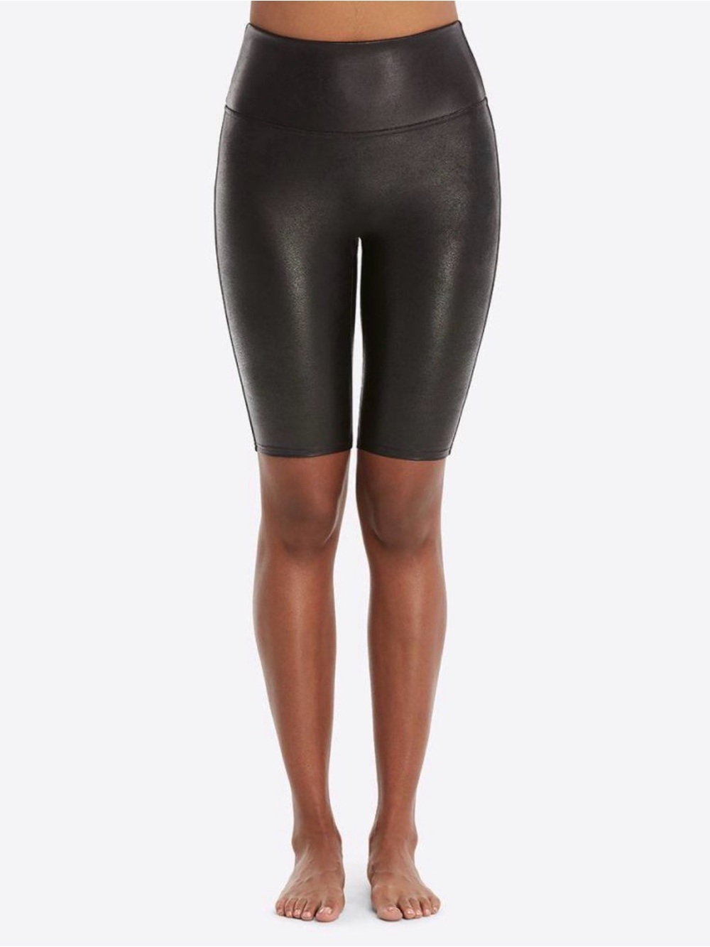 SPANX Black Faux-Leather High-Waist Bike Shorts